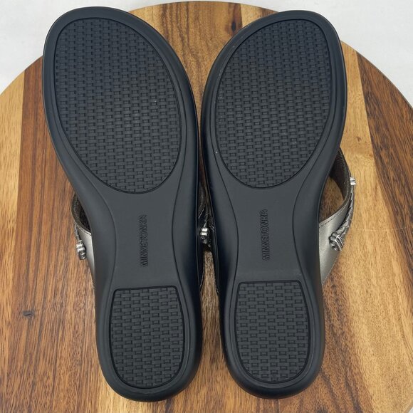 Minnetonka Silverthorne 5909041 Womens 11 M Gray Pewter Comfort Thong Sandals - Picture 12 of 14